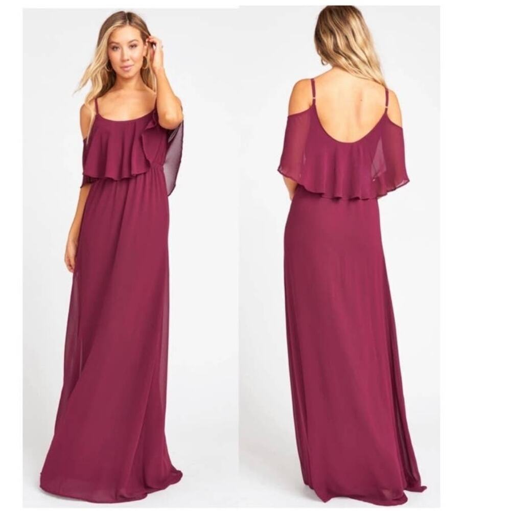 NWT Show Me Your Mumu Caitlin Ruffle Merlot Chiffon Maxi Dress Size Small